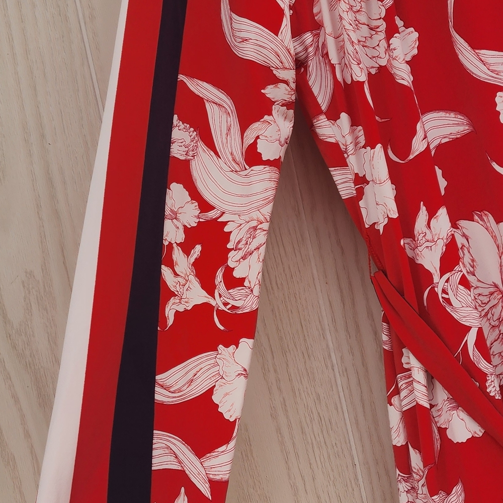 Maggy London Red and White Floral Jumpsuit with Sporty Stripe